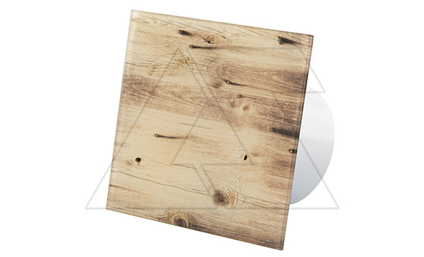 Вентилятор с декор. панелью dRim S, Ø100мм, без управления, вал на подш., ~230В, 8Вт, 93м³/ч, стекло, древесный