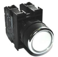 B-D -W-(BA-B1-B5-B2)-IP50 Кнопка круглая нажимная белая пластиковая LED 12-30V AC/DC (1НО+1НЗ)