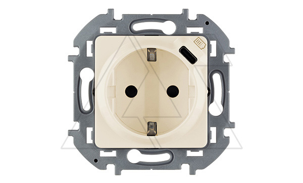 Inspiria - Розетка 2P+E нем. стд., с USB Type С, 1500mA - 5В (сл. кость) Inspiria - Розетка 2P+E нем. стд., с USB Type С, 1500mA - 5В (сл. кость)