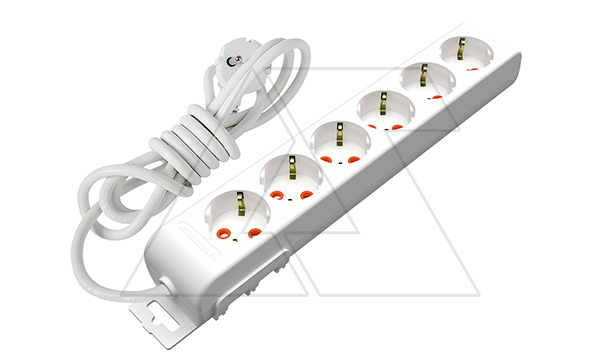 Ri-tech - Удлинитель 6x2P+E, нем. ст., со шторками, кабель 3x1,5мм², 7м, белый