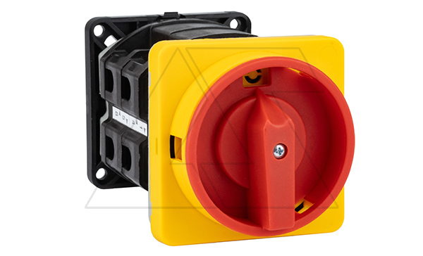 Переключатель BS 63 92 O LK, аварийный, 4P, 63A, тип 0-1, 22kW(400VAC по АС-23), на заднюю панель, красная блокируемая в 0 рукоятка, фронт IP40