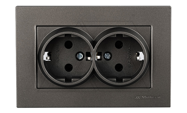 Rita - Розетка двойная 2x2P+E, (в комплекте с рамкой), дымчатый