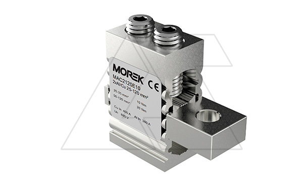 Коннектор универсальный OT120-2, 2xAl/Cu, 25_120mm², 400A(Cu)/380A(Al), 690V Коннектор универсальный OT120-2, 2xAl/Cu, 25_120mm², 400A(Cu)/380A(Al), 690V