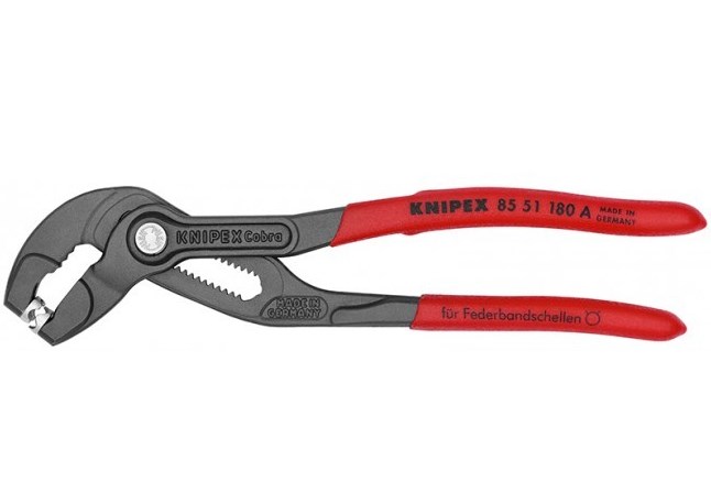 Щипцы для хомутов пружинных, D 50 мм, диапазон зажима > 30 мм, L-180 мм, Cr-V, серые, A (KNIPEX)