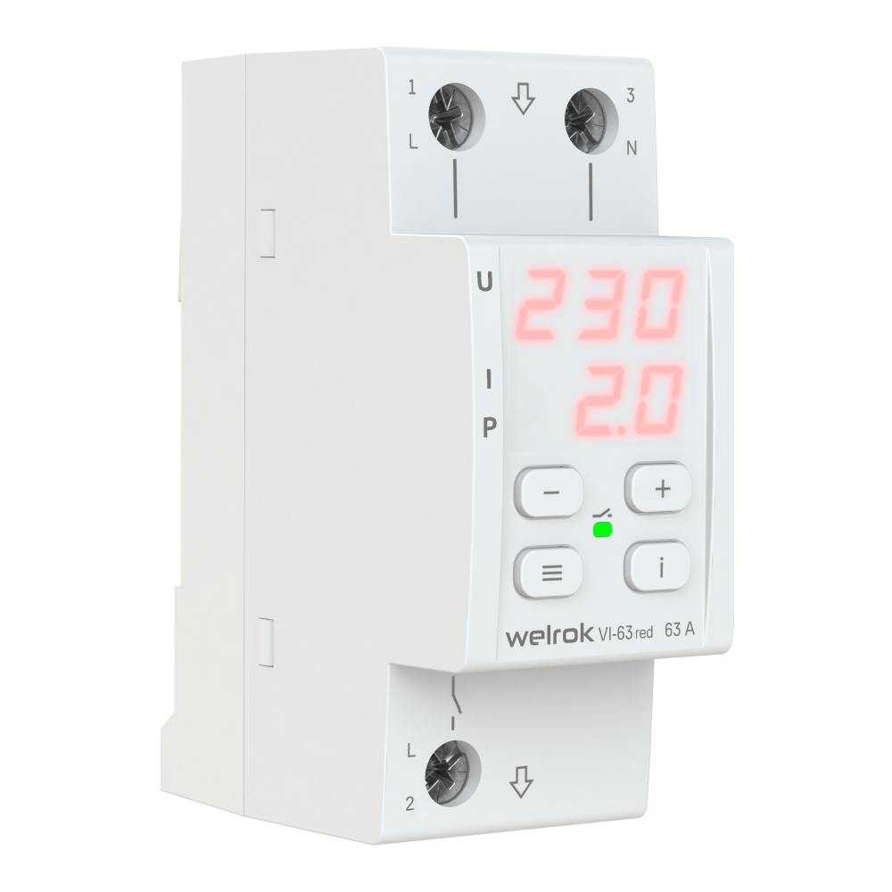 Реле напряжения с контролем тока Welrok VI-63 red от интернет-магазина amperkin.by