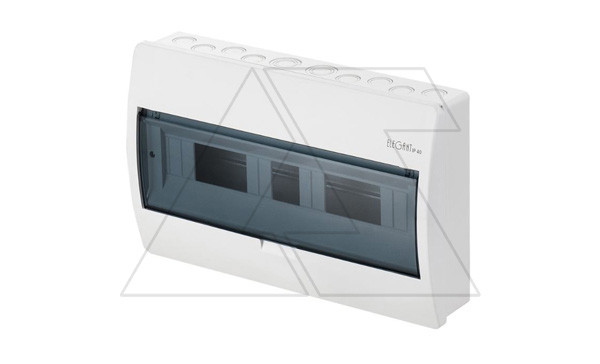 Щит навесной ELEGANT 1x18M, N/PE 2x 2x16+12x10mm2, дымчатая пласт. дверь, белый RAL9003, 260x406x98mm, IP40 стикерованный