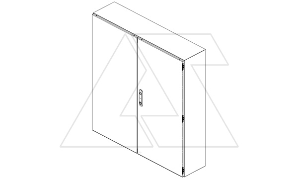Щит DM моноблочный 1200x1200x400мм (ВхШхГ) навесной с монт. панелью, 2 глухие двери, ригельный замок, 6 петель RAL7035, IP54 Щит DM моноблочный 1200x1200x400мм (ВхШхГ) навесной с монт. панелью, 2 глухие двери, ригельный замок, 6 петель RAL7035, IP54