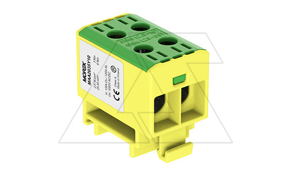 Клемма Morek OTL35-2 желто-зеленая, 2xAl/Cu 2,5_35mm², 135(CU)/120(AL)A на клемму, 1000V, винтовые зажимы (стикерованный) Клемма Morek OTL35-2 желто-зеленая, 2xAl/Cu 2,5_35mm², 135(CU)/120(AL)A на клемму, 1000V, винтовые зажимы (стикерованный)