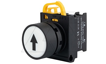 Кнопка плоская PB3E, белая "Черная стрелка", без фиксации, без подсветки, 1NO, 6A 230VAC/24VDC, 22mm, IP65