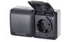 HERMES - Розетка 2x2P+E, 16A/250V, с крышкой, IP44, антрацит