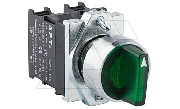 Переключатель PB1S, зеленый, I-0-II, фиксация, 2NO, 6A 230VAC/24VDC, с подсветкой без LED, 22mm, IP65