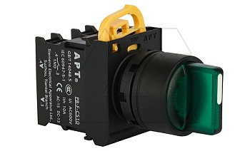 Переключатель PB3E, зеленый, I-0-II, фиксация, 2NO, 6A 230VAC/24VDC, с подсветкой без LED, 22mm, IP65