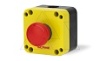 Кнопка аварийного останова, разблокировка поворотом, красная, 1NC, IP65, в желто-черном корпусе от интернет-магазина amperkin.by