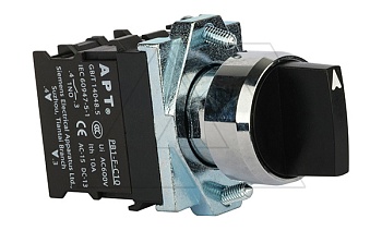 Переключатель PB1S, черный, I-0-II, фиксация, 2NO, 6A 230VAC/24VDC, без подсветки, 22mm, IP65